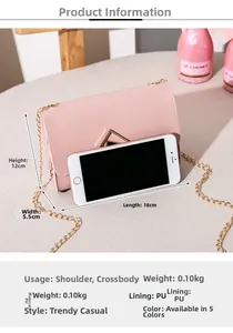 Pink PU leather crossbody bag dimensions 18x5.5x12cm with golden chain and lock