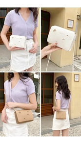 Détail du mini sac bandoulière en similicuir ajouré avec lettres de mode imprimées