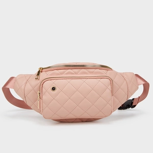 Sac Banane Matelassé pour Femmes Cuir PU Rhombique Sac de Poitrine Bandoulière Réglable Voyage Décontracté Trou pour Écouteurs