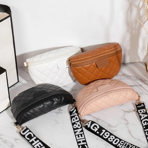 Damen Gesteppte PU Leder Brusttasche Breiter Buchstabenriemen Rautenmuster Mode Gürteltasche Taille Schulter Umhängetasche