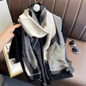 Elegant Long Satin Scarf Shawl Large Geometric Floral Print Lightweight Sunscreen Wrap For Women Travel Photography Accessory