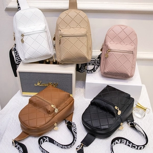 Women PU Leather Chest Bag Quilted Rhombic Pattern Wide Woven Letter Strap Fashion Crossbody Casual Shoulder Bag