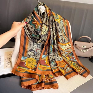 Écharpe En Satin À Imprimé Paisley Femme Élégant Châle En Imitation Satin Hijab De Mode Couvre Chef Léger