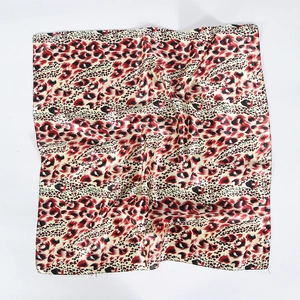 Classic leopard print satin square scarf in red and black with elegant silk-like finish