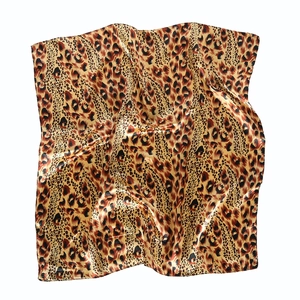 Satin leopard print square scarf 60cm with smooth silk-like texture for women fashion
