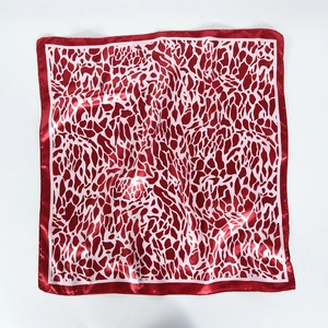 60cm red leopard print satin square scarf for women with elegant abstract animal pattern