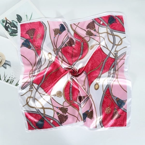 60cm chain paisley print square silk scarf for women in pink and burgundy finish