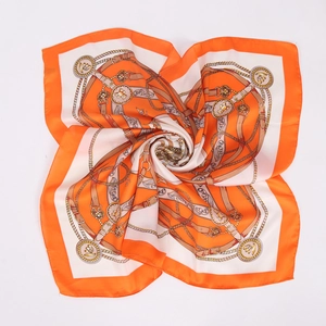 Vintage Chain Print Square Scarf Faux Satin Neckerchief For Women Retro Equestrian Style Headscarf Satin Hair Bandana