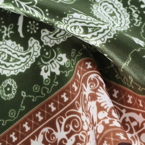 Green and brown paisley pattern 60cm square silk scarf with silky satin finish