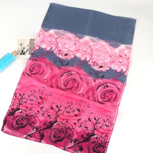 Gradient rose floral chiffon scarf in navy and pink, lightweight elegant shawl for women