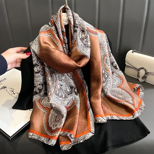 Écharpe Imprimé Paisley Vintage Châle En Imitation Satin Satin Rétro Hijab Doux Brillant Pour Femme Mode