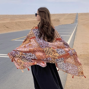 Dames Boheems Etnisch Print Sjaal Kwastje Lang Lichtgewicht Zonbescherming Reizen Shawl Polyester Paisley Bloemen Wrap