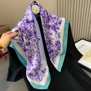 Foulard Quadrato Elegante In Finta Raso Da Donna Stampa Floreale Lavanda Farfalla Raso Bandana Capelli Leggero Stile Francese
