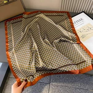 French style vintage silk square scarf featuring classic patterns and orange borders