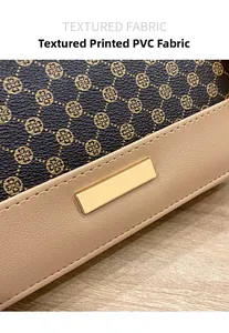 Detail of floral pattern textured PVC fabric and gold metal hardware on long wallet