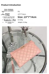 Dimensions et détails de capacité d'une pochette en cuir PU rose matelassé sur table
