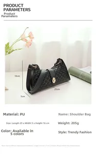 Detail view of black PU underarm bag with geometric pattern and golden hardware