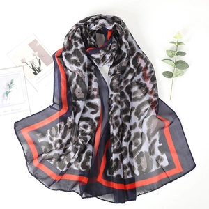 Leopard Print Chiffon Scarf Women Fashion Lightweight Breathable Sun Protection Beach Shawl Wrap Commute Accessory