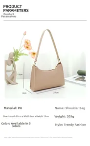 Detailed view of the stylish beige PU leather shoulder bag with product dimensions 22x6x15cm