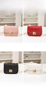 Detailed grid view of quilted crossbody bags in pink, red, black, and white colors