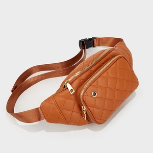 Bolso de Pecho para Mujer Cuero PU Acolchado Rombo Riñonera de Moda Orificio Auriculares Cremallera Oro Bolso Bandolera Diario