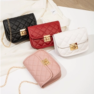 Fashion Women Quilted Rhombus Mini Square Shoulder Bag PU Leather Gold Chain Strap Crossbody Messenger Bag Daily Purse