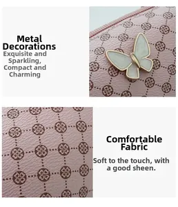 Detail of pink embossed fabric with clover pattern and butterfly hardware decoration