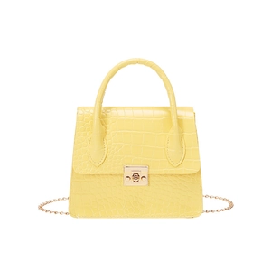 Bright yellow stone pattern crossbody bag with gold chain and metal push-lock buckle
