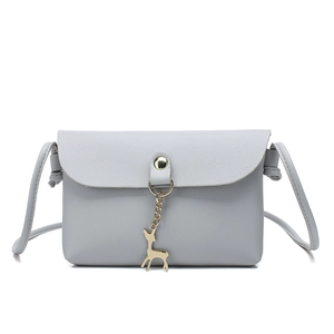 Light gray faux leather crossbody phone bag for women with golden deer charm pendant