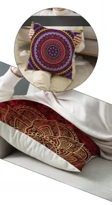 Detail of linen texture on Boho Mandala pillow case with vintage floral pattern print