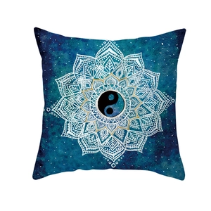 Boho Mandala Yin Yang square throw pillow cover with blue starry night design