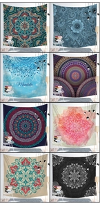Collage of eight diverse Bohemian Mandala tapestries with colorful geometric patterns