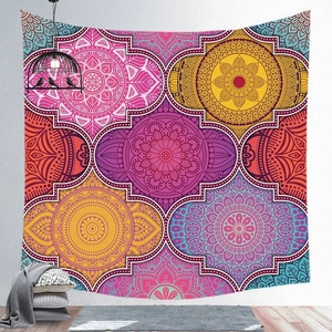 Bohemian mandala wall tapestry with colorful circular patterns for indoor decor