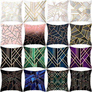 Housse de Coussin Géométrique Moderne Ligne Dorée Peau de Pêche Taie d'Oreiller Décorative pour Canapé Bureau Maison Carrée