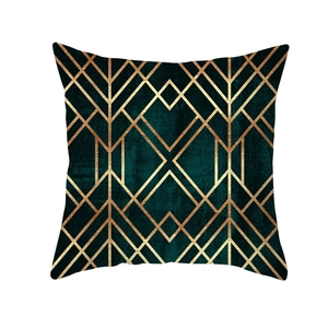 Housse de coussin vert émeraude moderne avec motifs géométriques dorés Art Déco