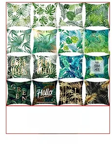 Grille montrant 16 motifs de feuilles tropicales sur des housses de coussin d'été