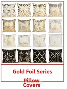 Lot de 16 housses de coussin avec motifs géométriques et feuilles dorées élégants