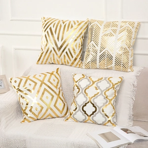 Funda de Cojín de Bronceado Dorado Nórdico de Lujo Felpa Corta Blanca Cuadrada Decorativa Cubierta de Almohada Para Sofá Hogar Patrón Geométrico de Hojas