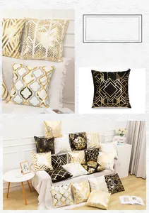 Detailed view of black and gold foil geometric patterns on soft plush throw pillow covers