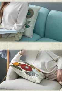 Detail of floral polyester cushion cover featuring vintage abstract flower patterns