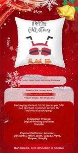 Macro detail of Santa Claus peach skin pillowcase with 45x45cm size and 44g weight specs