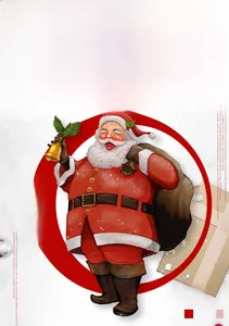 Detail of Christmas pillowcase showing hand-painted Santa Claus with golden bell and gift bag