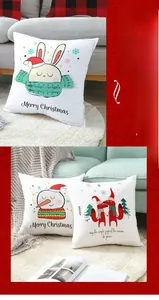 Detailed view of Christmas pillow covers featuring festive rabbit and snowman cartoon patterns