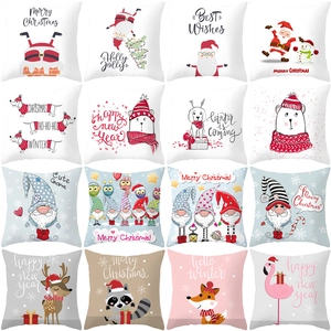 Christmas Cushion Cover Cartoon Santa Reindeer Peach Skin Polyester Hidden Zipper Winter Holiday Home Sofa Decor Pillowcase