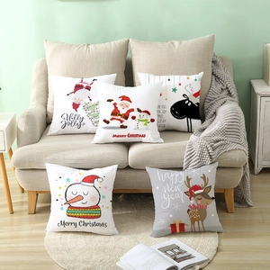 Set of five Christmas peach skin throw pillow covers with cartoon Santa and reindeer