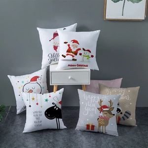 Cartoon Christmas peach skin pillow covers set with festive Santa and reindeer designs