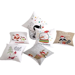 Set of 6 cartoon Christmas peach skin pillow covers featuring Santa and reindeer