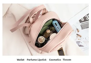 Innenraum des rosa gesteppten Mini-Rucksacks aus PU-Leder zeigt Stauraum für Essentials