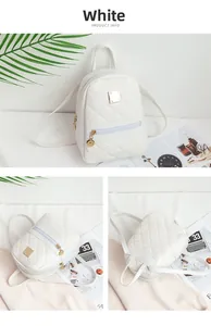 Weißer gesteppter Mini-Rucksack mit goldener Metallplatte und schmalen Trägern