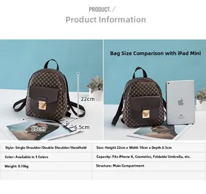 Mini checkerboard backpack dimensions 18x22x6.5cm compared to an iPad Mini size